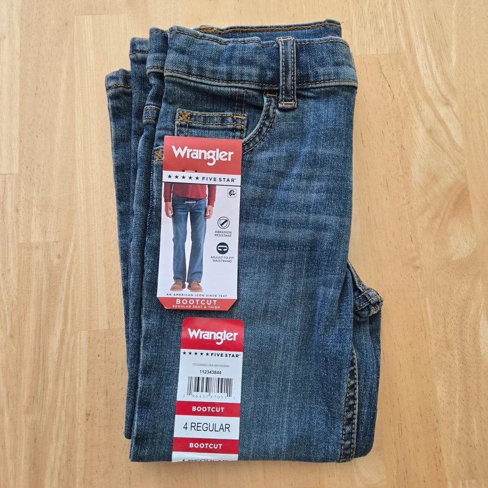 Wrangler Five Star Boys Bootcut Jeans – Medium Wash – Size 4 Regular